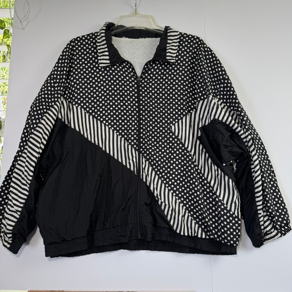 Blair 80s Polka Dot Striped Windbreaker Jacket Black White Retro Streetwear